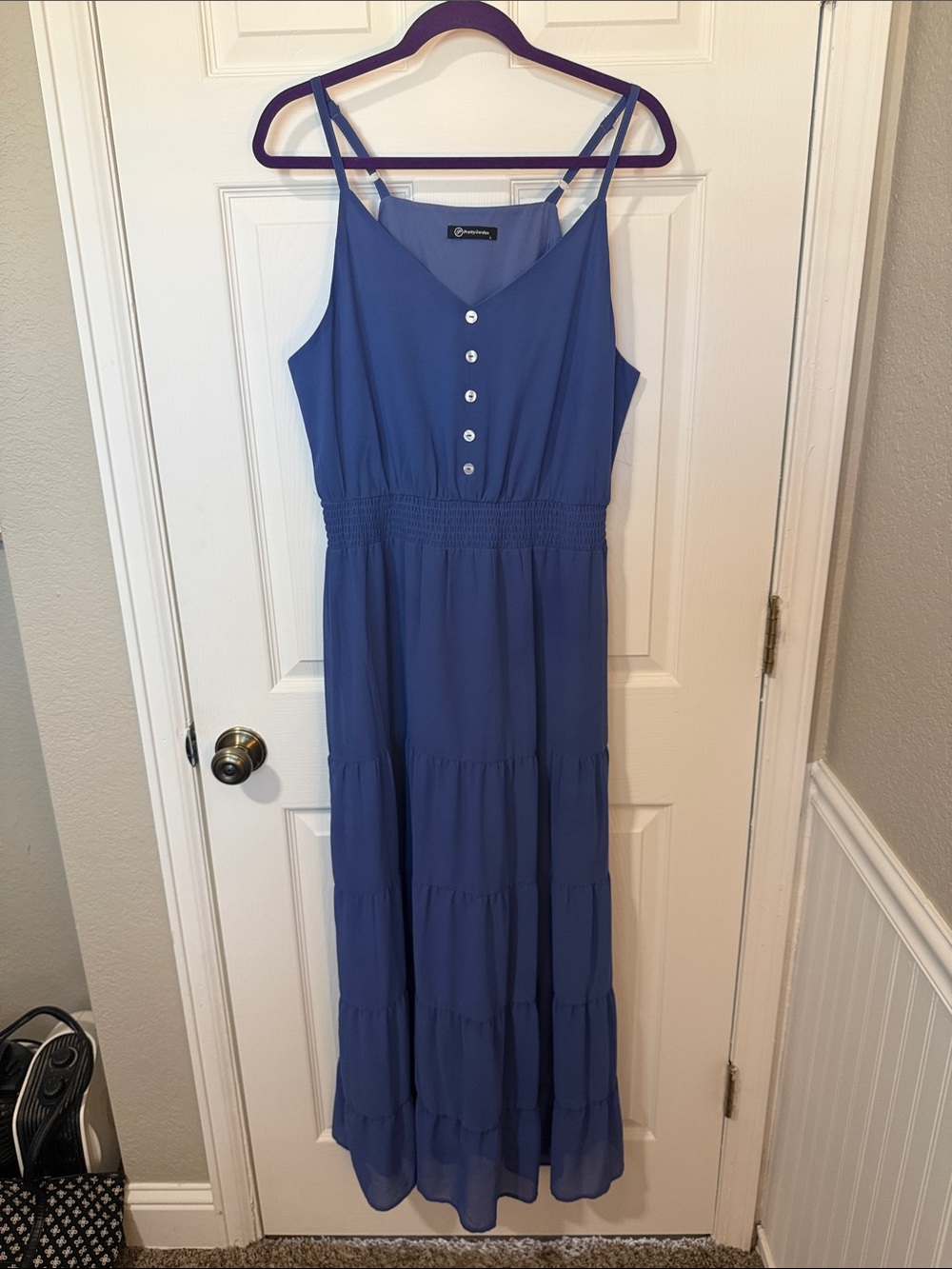 Casual Blue Tiered Spaghetti-Strap Maxi Dress